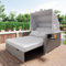 Poly Rattan Sonneninsel Gartenlounge Set, Sonneninsel Sitzgruppe mit Baldachin und Kissen, Outdoor Gartenmöbel Gartenliege Loungemöbel Terrassenmöbel, Wetterfest (Khaki)
