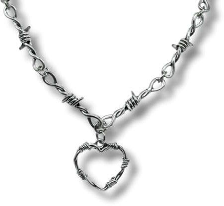 Generic Silver Gothic Barbed Wire Heart Necklace
