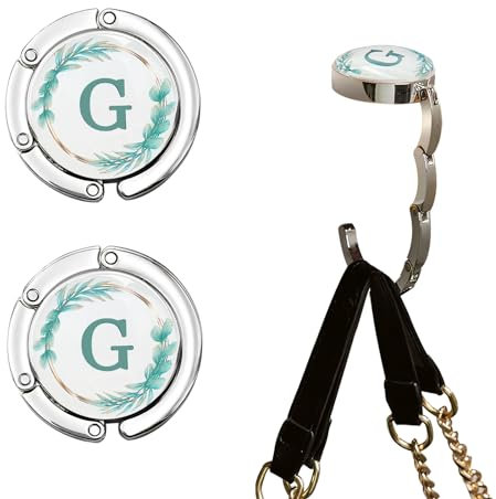 NZNDB 2pcs Foldable Purse Hook for Table, Folding Handbag Hanger, Personalized Letters Collection Desk Purse Holder for Women Bag (G)