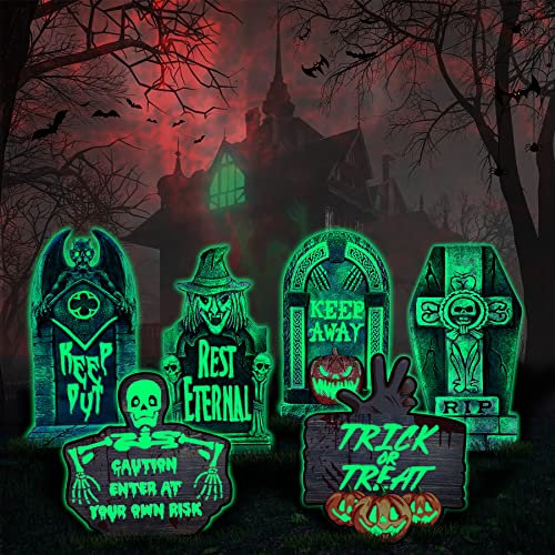 Jojoin 6 Stück Halloween Grabsteine Deko - Fluoreszierend Plastik RIP Grabstein Requisiten für den Friedhof - Wellpappen Yard Schilder für Halloween-Party Spukhaus und Rasen im Freien Dekoration