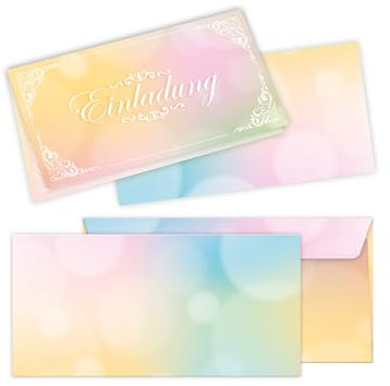 50 Einladungskarten mit 50 Kuverts für Hochzeit, Standesamt, Geburtstag, Konfirmation, Kommunion, Taufe, Geburtstag, Jubiläum. Klappkarten 21 x 10,5 cm. Elegantes Design mit zartem Farbverlauf