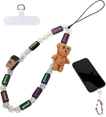 FuashceR Phone Charm with 1 PCS Tether Tabs Cute Phone Chain Anti Lost Beaded Phone Bracelet Strap for Women Men Mobile Phone Wallet Keychain Camera Earphone