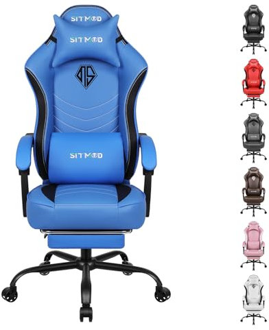 Sedia da Gaming, Poltrona Racing Ergonomica Sedie Gaming, Poggiapiedi E Supporto Lombare, 90°-150°Schienale Inclinabile, Rotazione 360° Direzionale Altezza Regolabile Sedia da Ufficio, Blu