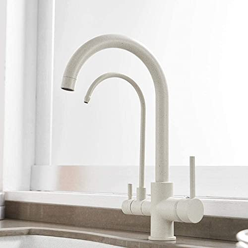 SFEWF 3-Wege-Wasserhahn Küche, Multifunktions-Küchenspüle-Wasserhahn, 3-in-1-Mischbatterie für Wasserfilter, Doppelgriff, 360° drehbarer Küchenarmatur, klappbarer Trinkwasserhahn, Amatur Küchenspüle