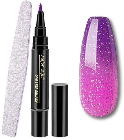 Temperaturwechsel Nagellackstift - 3 in 1 UV Gel Nail Art Pen mit Farbwechsel-Effekt, One Step Nagel Gel Bleistift UV LED Gel Nail Polish für Frauen, DIY Nageldesign zu Hause Maniküre (Rosa-Lila)