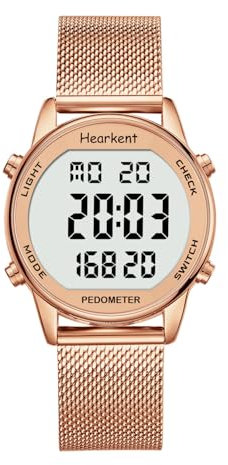 Hearkent Orologio contapassi pedometro da donna, goderti passi, chilometraggio, calorie, conto alla rovescia, sveglia e altre funzioni. Nessuna app, ricarica richiesta o bluetooth, 2401 (orange)