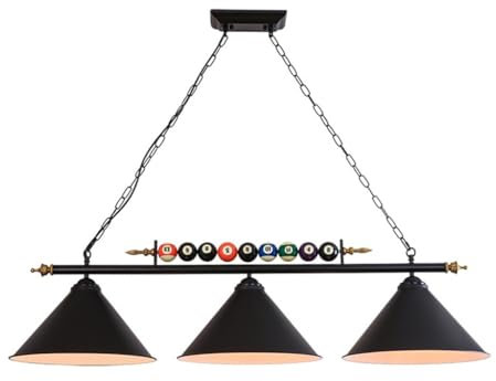 XinZe 120CM Hängeleuchten Für Billardtisch Billard Dekoration Pendelleuchte 3 Lampenschirme Aus Schwarzem Mattem Metall Retro Stil Hängelampe Für Billardzimmer, Snookertisch, Kücheninsel, Esstisch