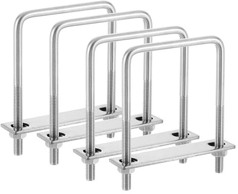 sourcing map Lot de 4 boulons en U carrés en acier inoxydable 304, largeur intérieure 80 mm, longueur M8 avec écrous, plaque de cadre, joint pour remorque, bateau de ski, bateau de pêche, pipelines