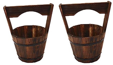 HYTROVE 2piezas Macetas De Madera Vintage para Jardín Decoración De Balcón Macetas para Suculentas y Plantas Diseño Rústico y Elegante para Hogar y Oficina