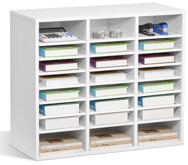 VEVOR Literatur-Organizer Dokumentenablage mit 24 Fächern & einstellbaren Regalen, Aktensortierer Briefablage Dokumentenlager aus Spanplatten und MDF, Aufbewahrung für Büro Klassenzimmer weiß