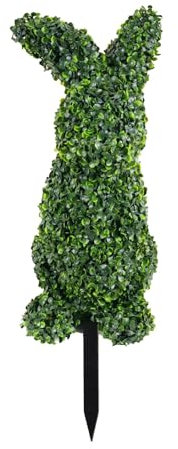 Künstlicher Buchsbaum Hase Gartenstecker 70 cm Grün mit Schleife Osterdekoration für Draußen Drinnen Gartendekoration Ostern Deko Ostern Outdoor Topiary Bunny Form Topiary Indoor (A02-Green, 70cm)