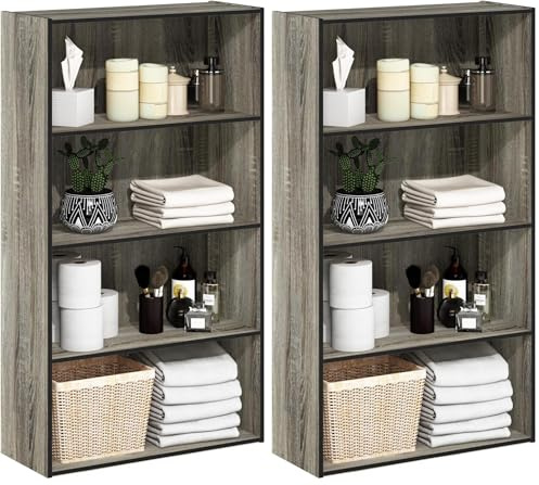 Furinno Pasir 4 Tier Open Shelf, French Oak (Pack of 2)