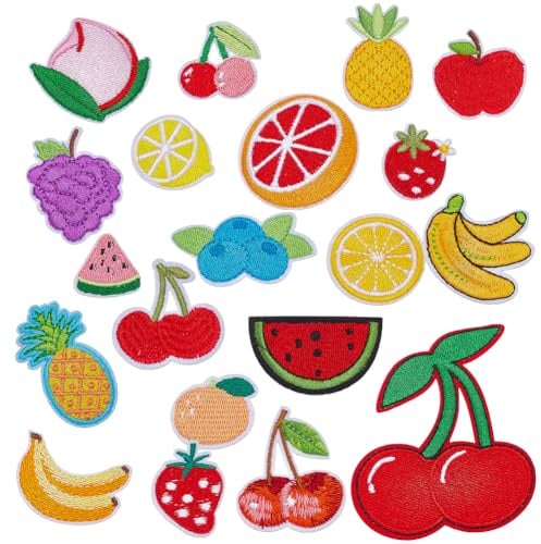 arricraft 20 Stück Obst Aufnäher Zum Aufbügeln 20 Stile Kirsche Zitrone Ananas Wassermelone Banane Erdbeere Gestickte Applikationen Für Kleidung DIY Zubehör Kleidung Dekoration Patches