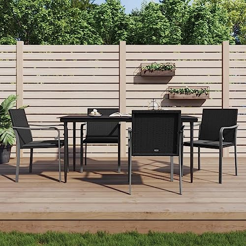 Emmtore Gartenstühle mit Kissen 4 STK. Gartenstuhl Gartensessel Terrassenstuhl mit Armlehnen, Gartenmöbel Stuhl Schwarz 56x59x84 cm Poly Rattan