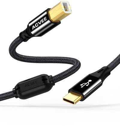 AGVEE Cavo USB C MIDI, cavo USB di tipo C 2.0 a USB di tipo B per pianoforte, strumento musicale elettronico CB2T-BK22