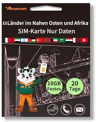 3-in-1-SIM-Karte für 9 Länder im Nahen Osten und Afrika – Prepaid-Datentarife | Festnetzdaten 10 GB, 20 Tage | Unbegrenztes Internet mit 4/5G-Geschwindigkeit
