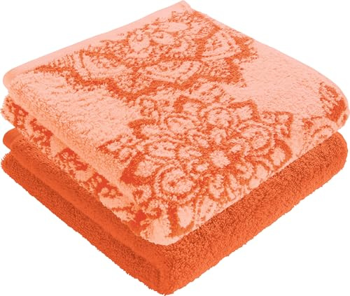 Erwin Müller Duschtuch Bühl 2er-Pack orange Größe 70x140 cm - besonders flauschig, voluminös, äußerst saugfähig