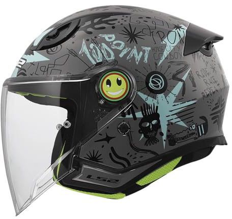 LS2, Jet Motorradhelm für Kinder FUNNY II SCRIBBLE Grey Blue, M