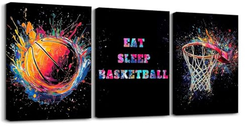 Homemissing Basketball Kinder 3er Poster Set 30x40cm für Wohnzimmer Schlafzimmer lebendige bunte Bild Wandbilder für Badezimmer Sport Thema Mädchen Basketball Liebhaber Geschenk
