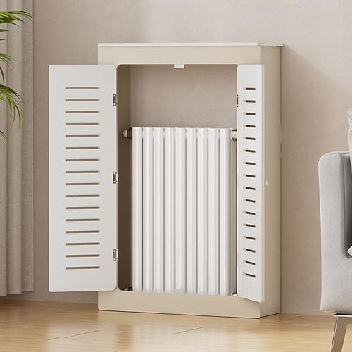 Heizkörperschrank mit 2 Türen und Modernen Gitterlamellen, MDF Heizkörper Verkleidung Modern, Heizkörperverkleidung für Alte Heizkörper(LxHxD 60x70x20cm/23x27x8in)