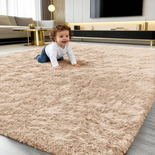 smiry Flauschig Hochflor Groß Teppich Wohnzimmer - 160x220 cm, Kamel | Rutschfest Waschbarer Moderner Teppiche Kuscheliger Wohnzimmerteppich fürs Kinderzimmer Schlafzimmer