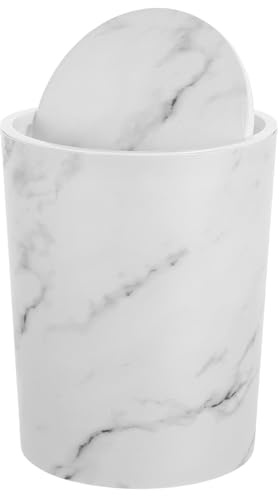 VICASKY Poubelle Cuisine à Motif Marbré avec Couvercle à Bascule, Plastique Solide, Capacité Moyenne, Anneau de Pression Anti-odeurs, pour Salon, Bureau et Salle de Bain, Récipient