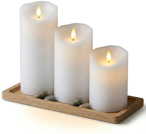 Alluvo LED Outdoor Kerzen 3er Set Weiß ca. 10 x 12,5 x 15 cm mit 3D Flamme