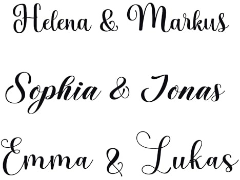 Hochzeit Aufkleber Personalisiert mit Wunschname – Elegante Kalligrafie Schrift – Vinyl Sticker für Hochzeitsdeko Auto Sektglas Gastgeschenke – 14 Fonts 27 Farben – Wetterfest – Prakto