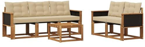 vidaXL Outdoor-Sofagarnitur mit Kissen 6 pcs Natur und Beige, Gartenmöbel, modernes Ecksofa, langlebige Terrassen-Sitze, stilvolle Lounge für deinen Outdoor-Bereich