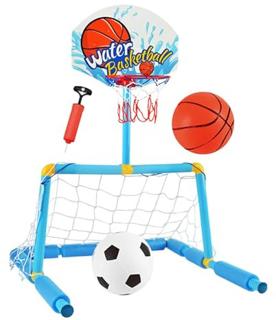 Canasta de Baloncesto Acuática Juego Flotante 2 en 1 de Fútbol Americano y