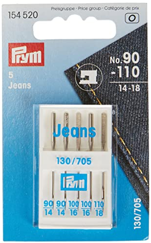 Prym 154520 Nähmaschinendeln Jeans, 130/705, No. 90-110, sortiert, Silberfarbig