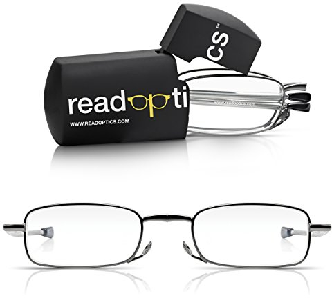 Read Optics faltbare Brille: Vollrand Lesehilfe in Stärke 1,5 Dioptrien für Herren/Damen. Mit Hartschalen-Etui, flexiblen Metall-Bügeln und Federscharnier. Hochwertige Gläser, dunkelgrauer Rahmen