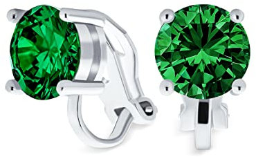 Boucles D'Oreilles Clip-On En Laiton Plaqué Argent Avec Zircon Cubique Rond Solitaire Taillé En Émeraude Simulée De 2CT