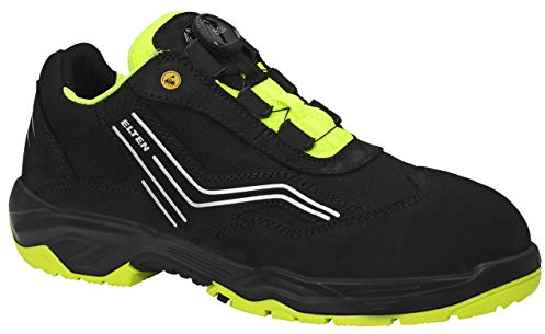 ELTEN Sicherheitsschuhe AMBITION BOA Low ESD S2, Herren, Leder/Textil, Stahlkappe, leicht, sportlich, Schwarz/Gelb, Größe: 43