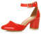 AJVANI Low mid Block Heel Ankle Strap Court Shoes Sandals Size 4 37 Red Patent