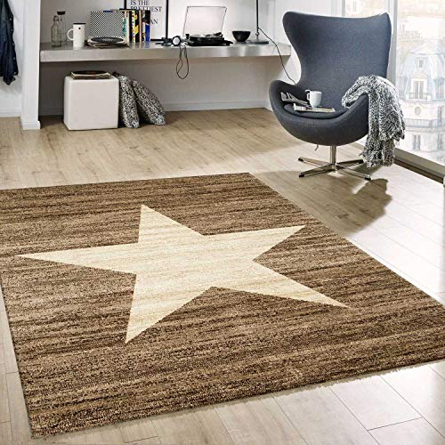 VIMODA Stern Muster Teppich Braun Beige Stylish Accessoire, Maße:60x110 cm