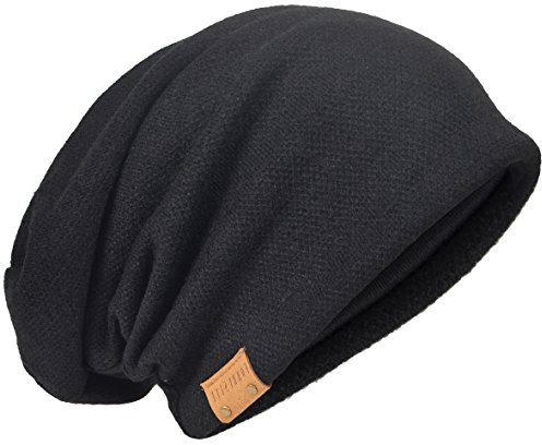 Übergroße Herren Strickmütze Baggy Slouchy Schädel-Kappe Mütze B011s (010b-Schwarz)
