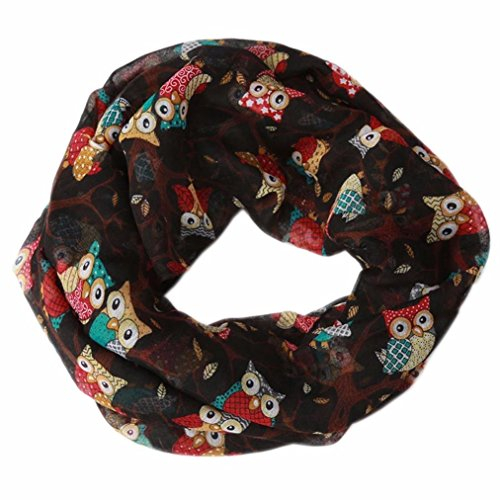 TUDUZ Damen Loop Schal mit Eule Muster Print (50cm * 170cm, Schwarz)
