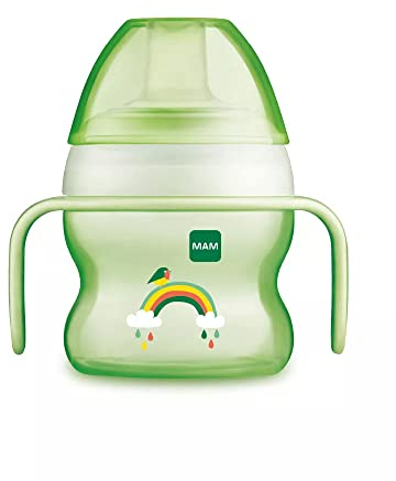 MAM | Tasse à bec souple 6+ mois (150 ml) verte – Tasse d'apprentissage à bec souple pour bébé – Bec anti-fuite et gobelet avec poignées ergonomiques