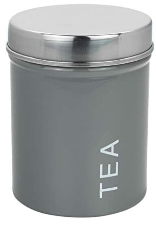 Harbour Housewares Round Metal Tea Storage Canister - Grey - Pack of 1 - Retro Kitchen Storage Loose Tea Caddy Preserve Food Tin Bin Container Jars Airtight Lid