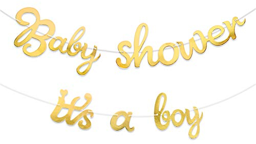VINFUTUR 2pcs Baby Shower Party Banner zum Aufhängen, Baby Shower Girlande + it's a boy Girlande, Hängende Metallic Bunting Babydusche Babyparty Deko