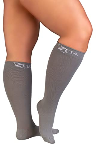 Zeta Wear Kompressionsstrümpfe dicke Waden, bequeme nunterstützung, verhindert Schwellungen, Schmerzen, Ödeme, DVT, große Manschetten (3XL, Grau)