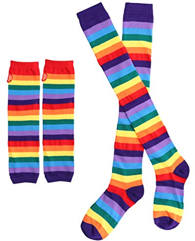 SOIMISS Regenbogen Gestreifte Socken Kniestrümpfe Armwärmer Fingerlose Handschuhe für Halloween Weihnachten