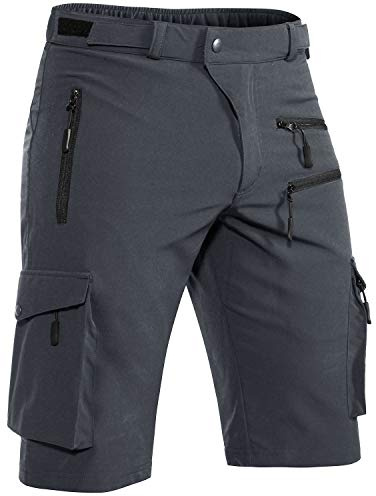 Hiauspor Men's Mountain Bike Shorts Stretch Hiking Cargo Shorts Quick Dry with Zipper Pocket for Cycling Casual Tactical （Dark Grey L）