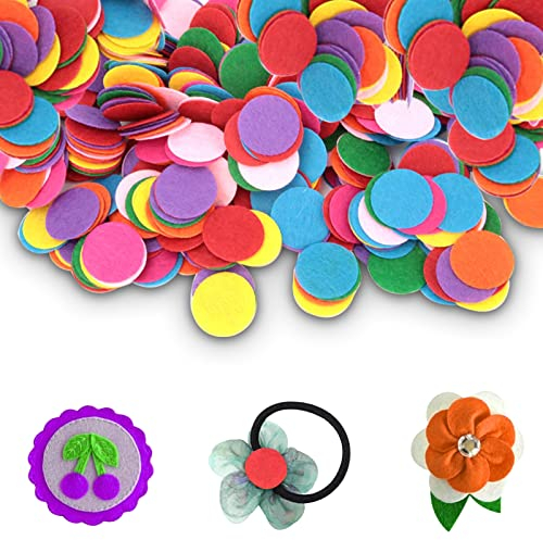 HERCHR Filz-Pads 500 Stück, Filzkreise Gemischte Farben Sortiment Von 2,5 Cm Kreise Aus Filz, Stoff Blümchen Deko Blumen Für Bastelarbeiten, Dekoration Und Näharbeiten