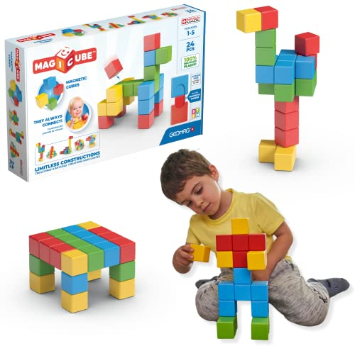 Geomag - Magicube 1+ Full Color - Magnetische Würfel für Kinder - 4 Farben - 24 Blöcke - 1-5 Jahre - 100% Recyceltes Plastik