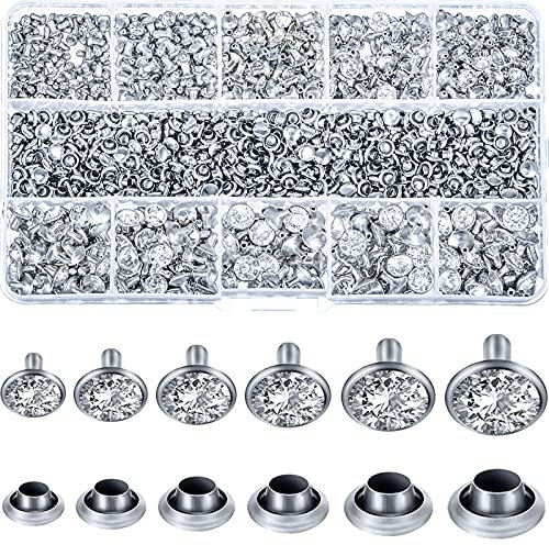 600 Sets 6 Größen Weiß Klar Kristall Nieten Silber Farbe Stud Nieten Fit Punk Rock DIY für Kleidung, Hochzeit, Performance, Kunst und Handwerk Dekoration