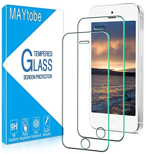 MAYtobe [2 Pack] Screen Protector for iPhone 5 / 5S / 5C / iPhone SE 2016 Tempered Glass, Bubble Free, Anti-Scratch, 9H Hardness, HD Transparent, Case Friendly, Easy to Install