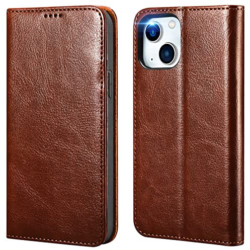 ICARER Wallet Case for iPhone 13 Mini, iPhone 13 Mini Leather Case, RFID Blocking Credit Card Holder Slots Magnetic Closure Kickstand Flip Folio Cover for iPhone 13 Mini 5.4 Inch 2021 (Brown)