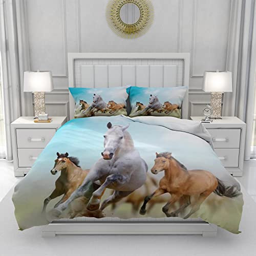 JEFFEL Pferde Bettwäsche Set 135x200 cm, Kinderbettwäsche, Pferde Motiv 3D Tier Motiv, Mikrofaser, Sehr Weich, Kinder Bettwäsche Set mit Bettbezug und Kissenbezug (200_x_200_cm, Pferd-4)